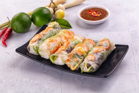 Vietnamese spring roll with prawn and mango
