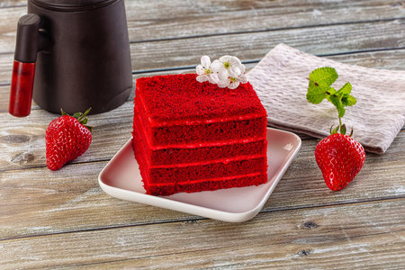 Gourmet Red velvet cream cake served strawberry