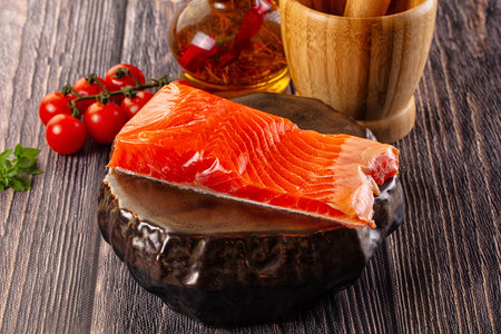 Gourmet salmon red fish fillet pieceの写真素材