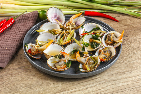 Delicious Asian mollusk shell steamed with spicesの写真素材