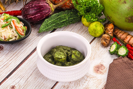Vegetarian Indian cuisine - Palak paneer cheese with spinach