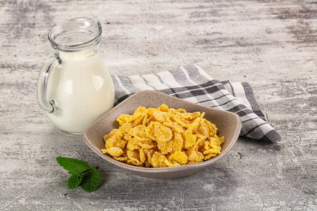 Corn flakes with milk for hearty breakfast