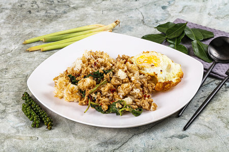 Thai cuisine Rice with minced meat and basilの写真素材