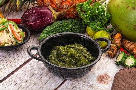 Vegetarian Indian cuisine - Palak paneer cheese with spinach