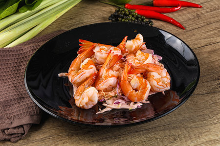 Delicous Shrimp cocktail with salad and sauceの写真素材