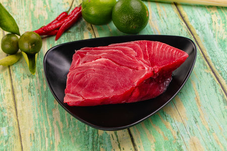 Raw tuna fish fillet steak for cookingの写真素材