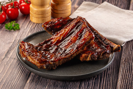 Grilled pork ribs spare with barbecue sauceの写真素材
