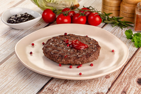 Grilled juicy beef minced meat cutlet for burgerの写真素材