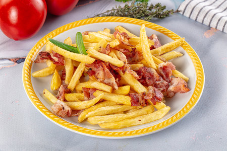 French fried potato with roasted baconの写真素材
