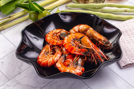 Hot boiled big tiger prawn jumboの写真素材