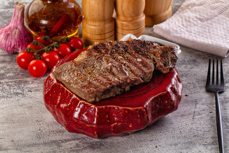 Grilled rib eye beef black angus steakの写真素材