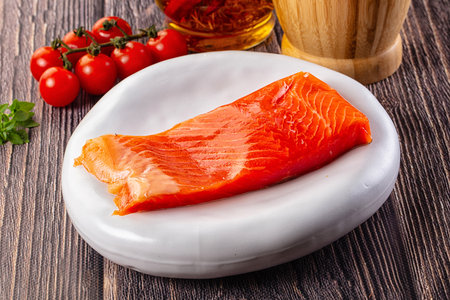 Gourmet salmon red fish fillet pieceの写真素材