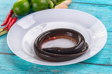 Fresh raw gourmet eel fish for cooking