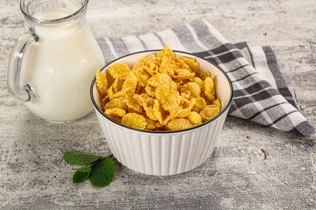 Corn flakes with milk for hearty breakfast