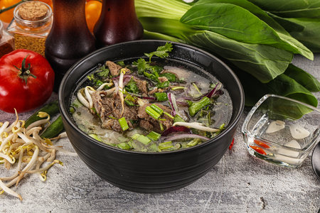 Vietnamese cuisine - Pho Bo soup with beef and noodle
