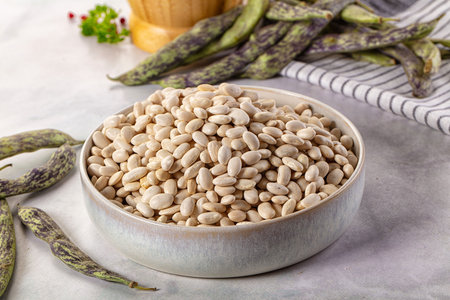 Raw dry white beans kidney heap
