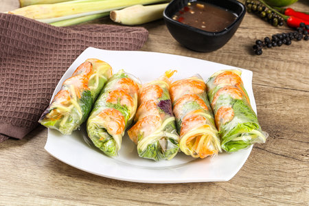 Vietnamese traditional spring roll with prawn and mango