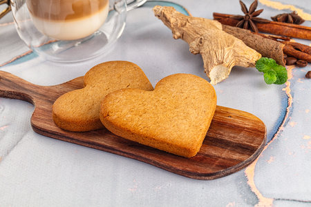 Sweet ginger cookies heart shape for snack