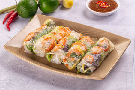 Vietnamese spring roll with prawn and mango