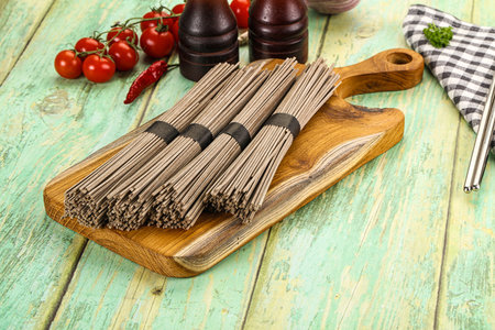 Raw dry bukwheat soba noodles for cooking