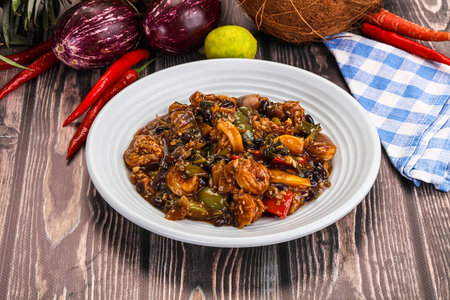 Asian cyisine - Squid with vegetables in oyser sauceの写真素材