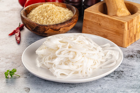 Boiled asian rice pho noodles for soup