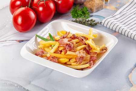 French fried potato with roasted bacon