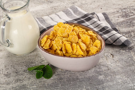 Corn flakes with milk for hearty breakfast