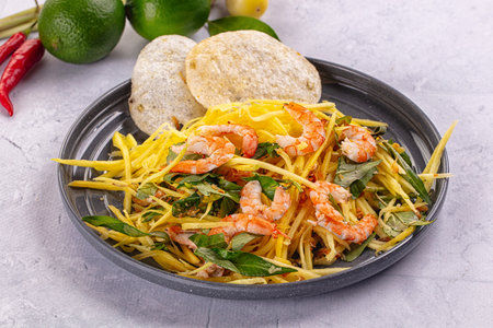 salad with mango and prawnの写真素材