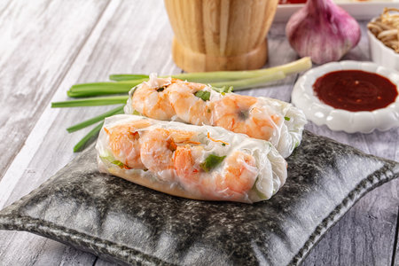 VIetnamese traditional spring roll with shrimp and vegetables