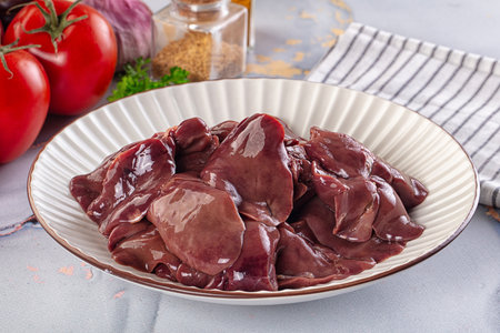 Raw chicken liver offal for cooking