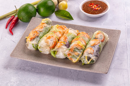 Vietnamese spring roll with prawn and mango