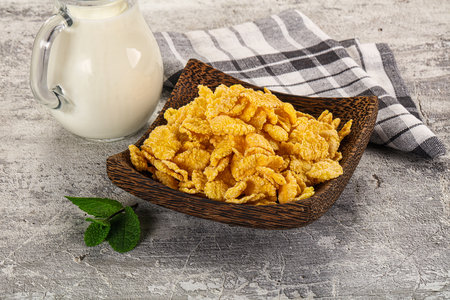Corn flakes with milk for hearty breakfast