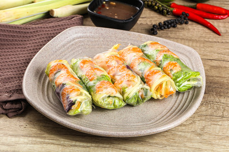 Vietnamese traditional spring roll with prawn and mango