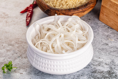 Boiled asian rice pho noodles for soup