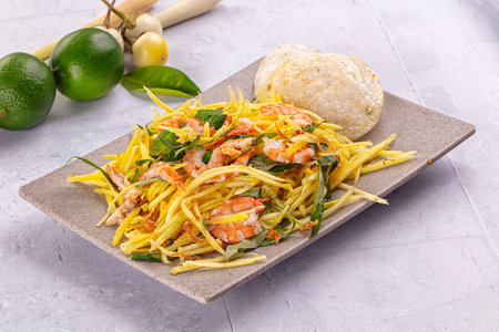 salad with mango and prawnの写真素材