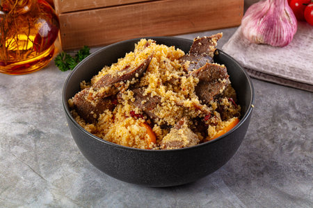 Traditional Arabic couscous with lamb and vegetablesの写真素材