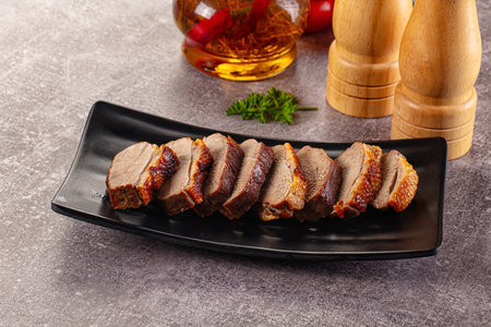 Sliced roasted duck breast fillet steakの写真素材
