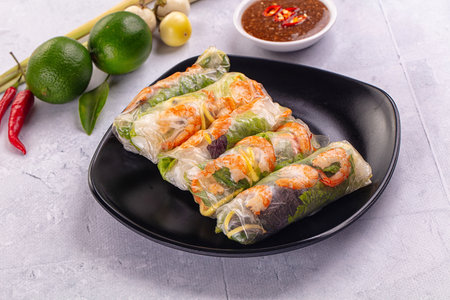 Vietnamese spring roll with prawn and mango