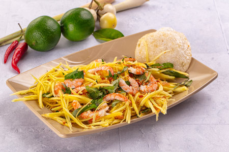 Asian salad with mango and prawnの写真素材