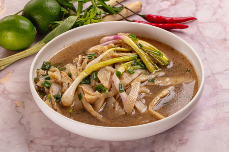 Asian Bamboo shoots traditional soup served green onion