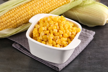Canned sweet young corn grain in the bowl