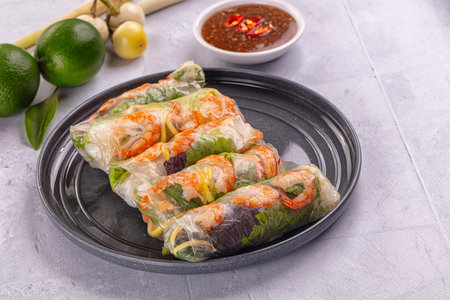 Vietnamese spring roll with prawn and mango