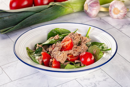 Salad with canned tuna, chtrry tomatoes and spinachの写真素材