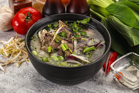 Vietnamese cuisine - Pho Bo soup with beef and noodle