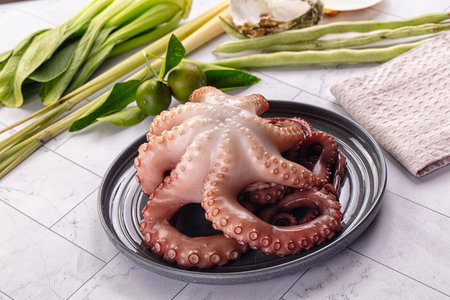 Gourmet boiled fresh octopus in the plateの写真素材