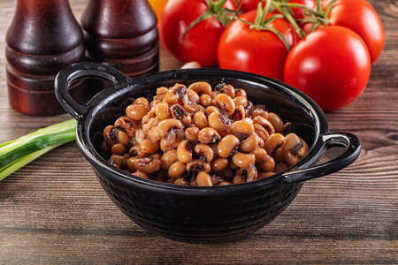 Canned prepared Black eye bean in the bowlの写真素材