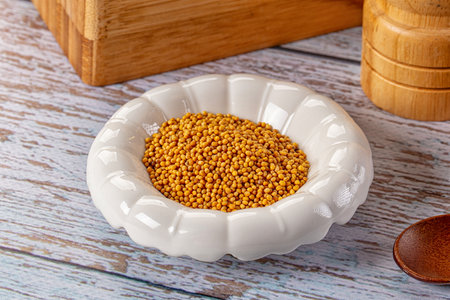 Raw dry aroma flavor yellow mustard seedsの写真素材