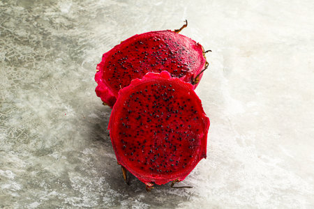 Raw sweet red dragon fruit - pitahayaの写真素材
