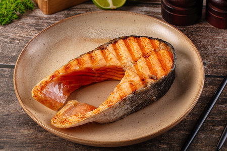 Gourmet Grilled salmon fillet steakの写真素材